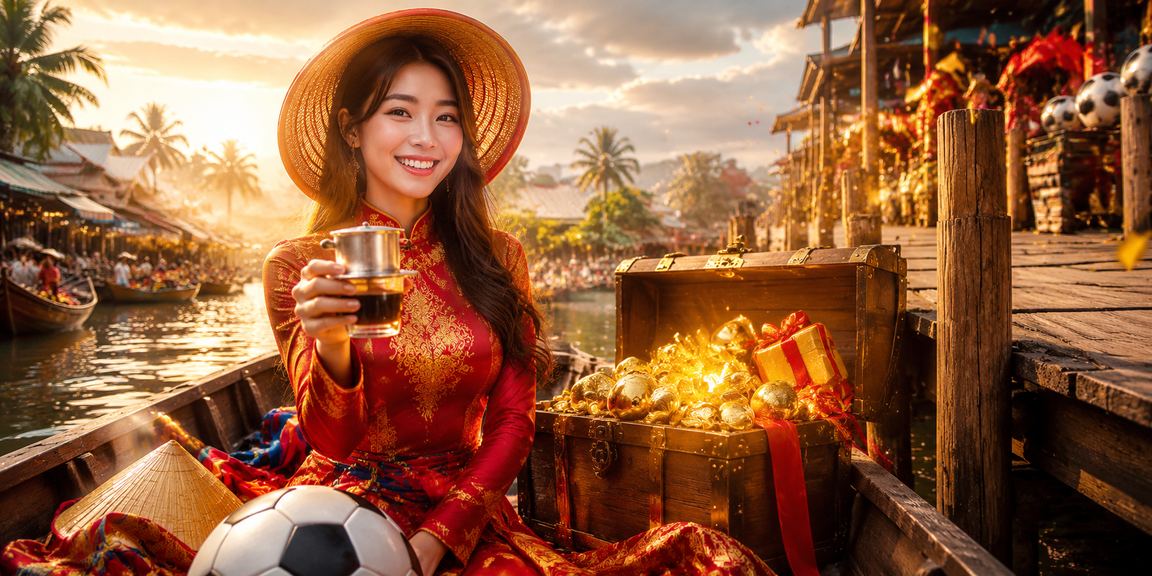 Khung cảnh người chơi cá cược và thưởng thức cà phê ven sông Mekong tại Việt Nam
